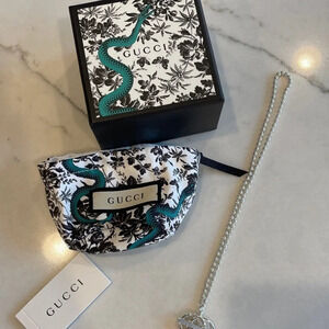 Gucci Made in Italy Sterling Silver double Logo Pendant necklace NEW